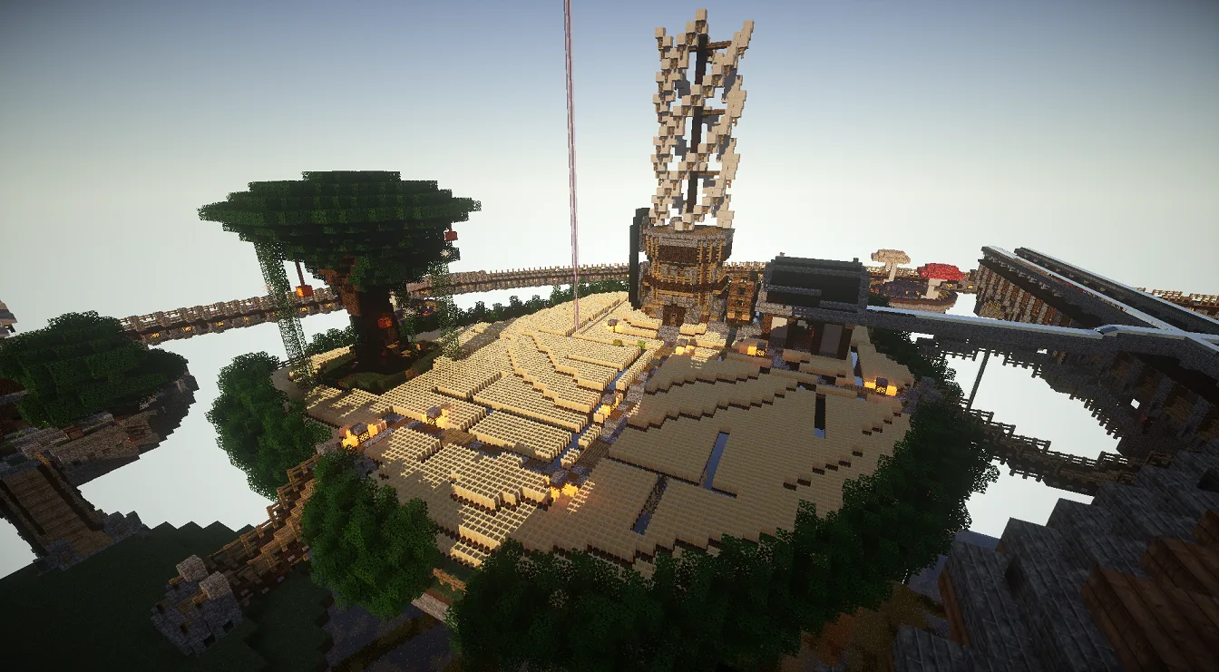 Vivec: Das Weizenfeld mit Mühle, welche das Feld bewässert. Dazu ein kleiner Baum.