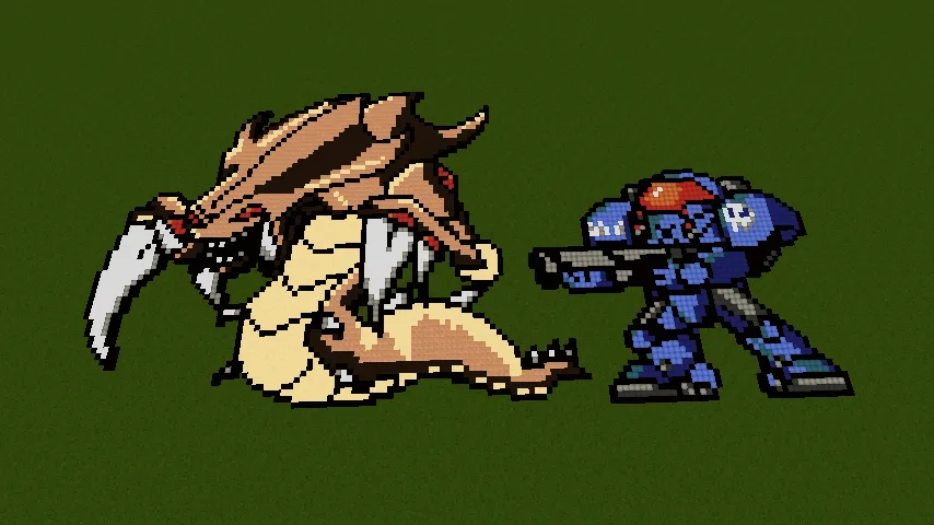 Roter Hydralisk und Blauer Space Marine